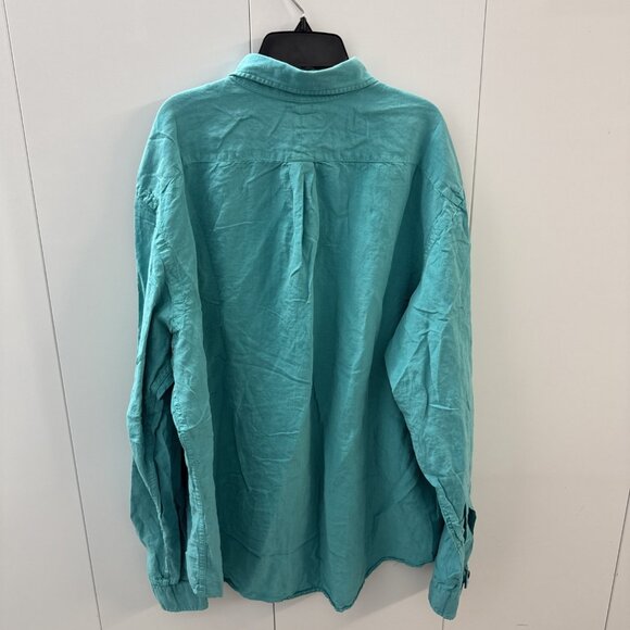 VTG Polo Ralph Lauren Linen Silk Mens L/S Button Up Turquoise Shirt 2 Pocket 2XL - Picture 7 of 10
